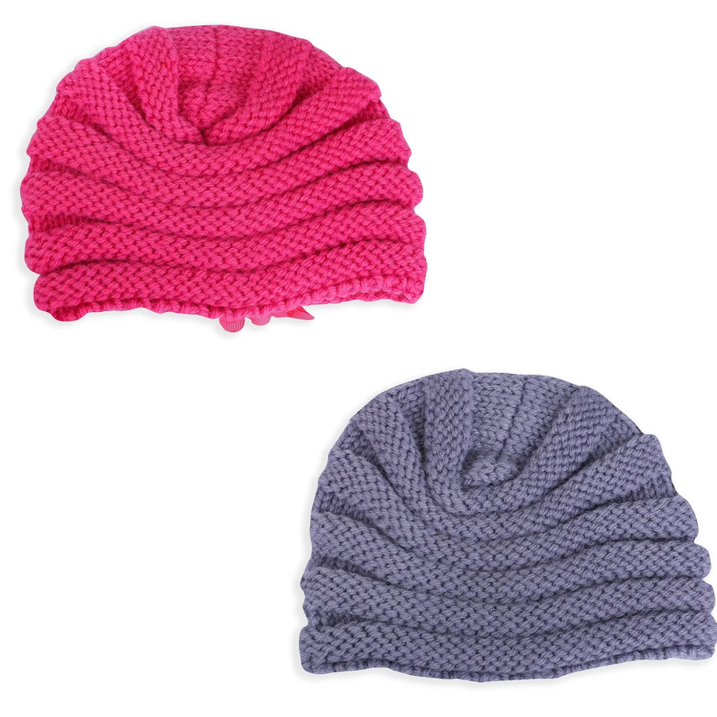 Baby Moo Floral Petals 2 Pack Turban Caps - Pink And Grey