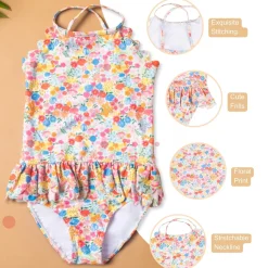 Baby Moo Floral Print Beach One-Piece Swimsuit Pool Swimming Costume - Pink