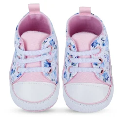 Baby Moo Floral Print Pink Lace Up Booties