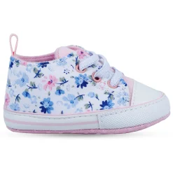Baby Moo Floral Print Pink Lace Up Booties