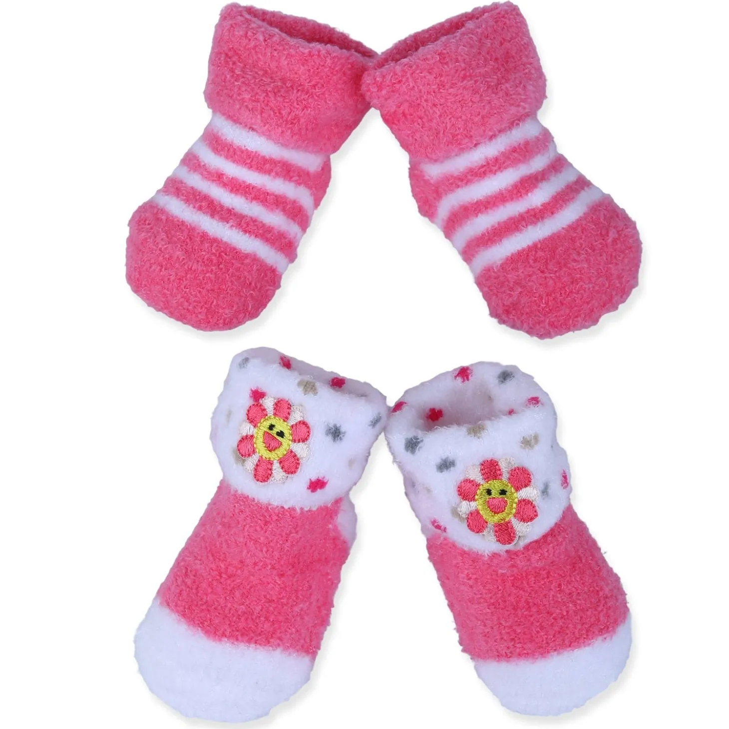 Baby Moo Floral Stripes Newborn Breathable Infant Cotton Socks - Pink