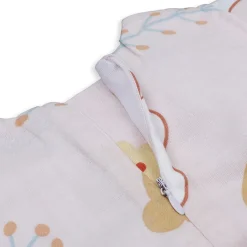 Baby Moo Floral Teddy Bow With Short Sleeves Muslin Dress - Peach