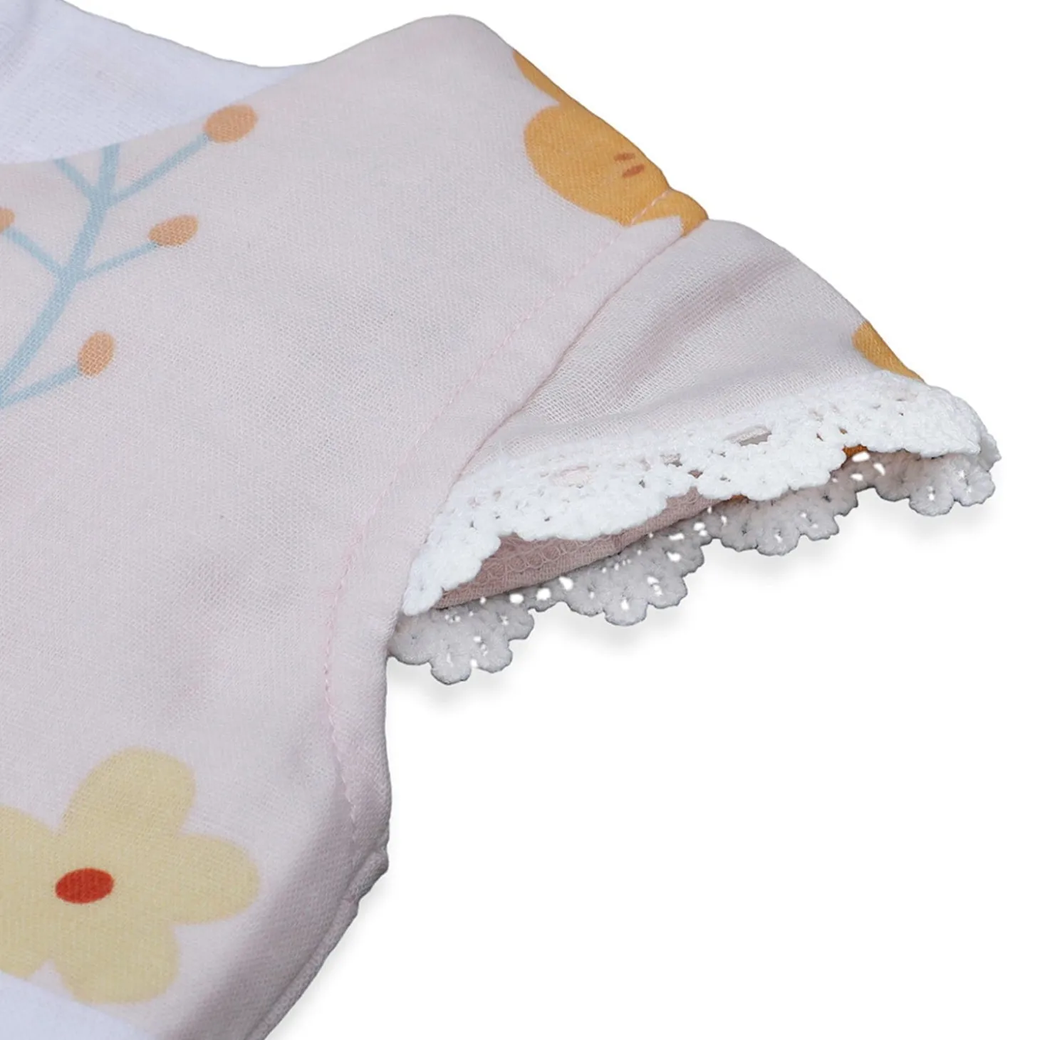 Baby Moo Floral Teddy Bow With Short Sleeves Muslin Dress - Peach
