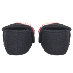 Baby Moo Flower Button Velcro Strap Ribbed Anti-Skid Ballerina Booties - Black, Red