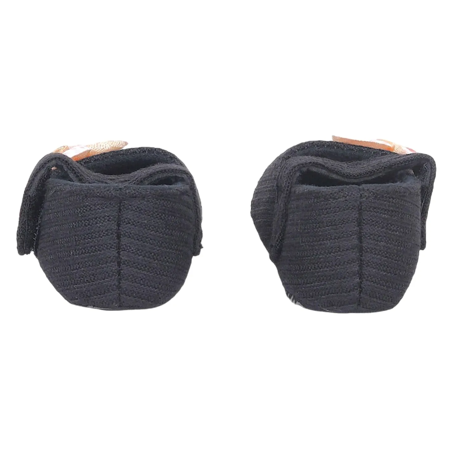 Baby Moo Flower Button Velcro Strap Ribbed Anti-Skid Ballerina Booties - Black, Peach