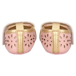 Baby Moo Flower Cut-Out Bow Velcro Strap Anti-Skid Ballerina Booties - Pink