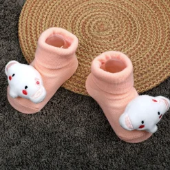 Baby Moo Fluffy Elephant Cotton Anti-Skid 3D Socks - Peach