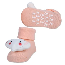 Baby Moo Fluffy Elephant Cotton Anti-Skid 3D Socks - Peach