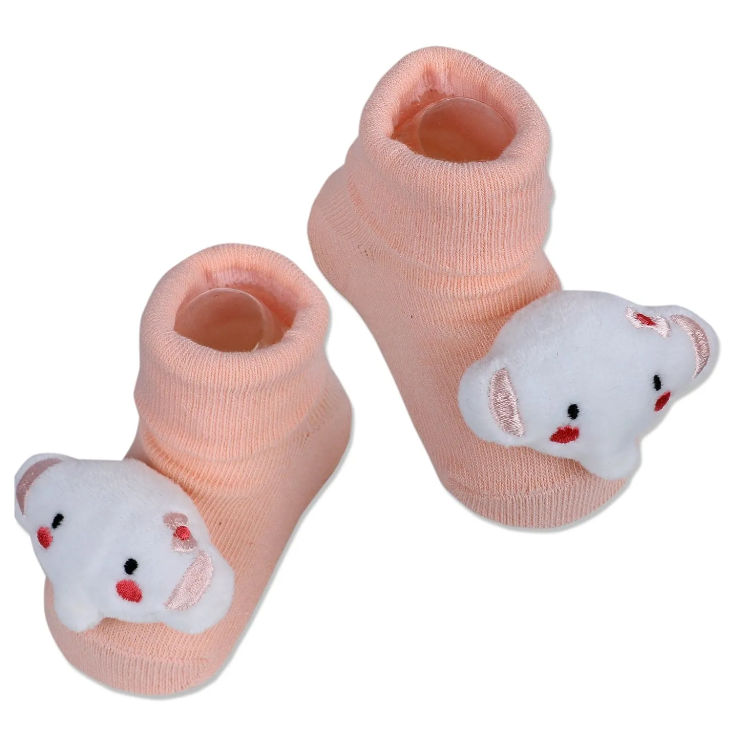 Baby Moo Fluffy Elephant Cotton Anti-Skid 3D Socks - Peach