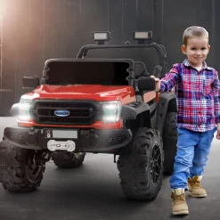 Baby Moo Ford 4X4 Battery Operated Electric Ride On Jeep Rechargeable 12V Battery With Remote Control LED Lights, Music & USB Port - Red