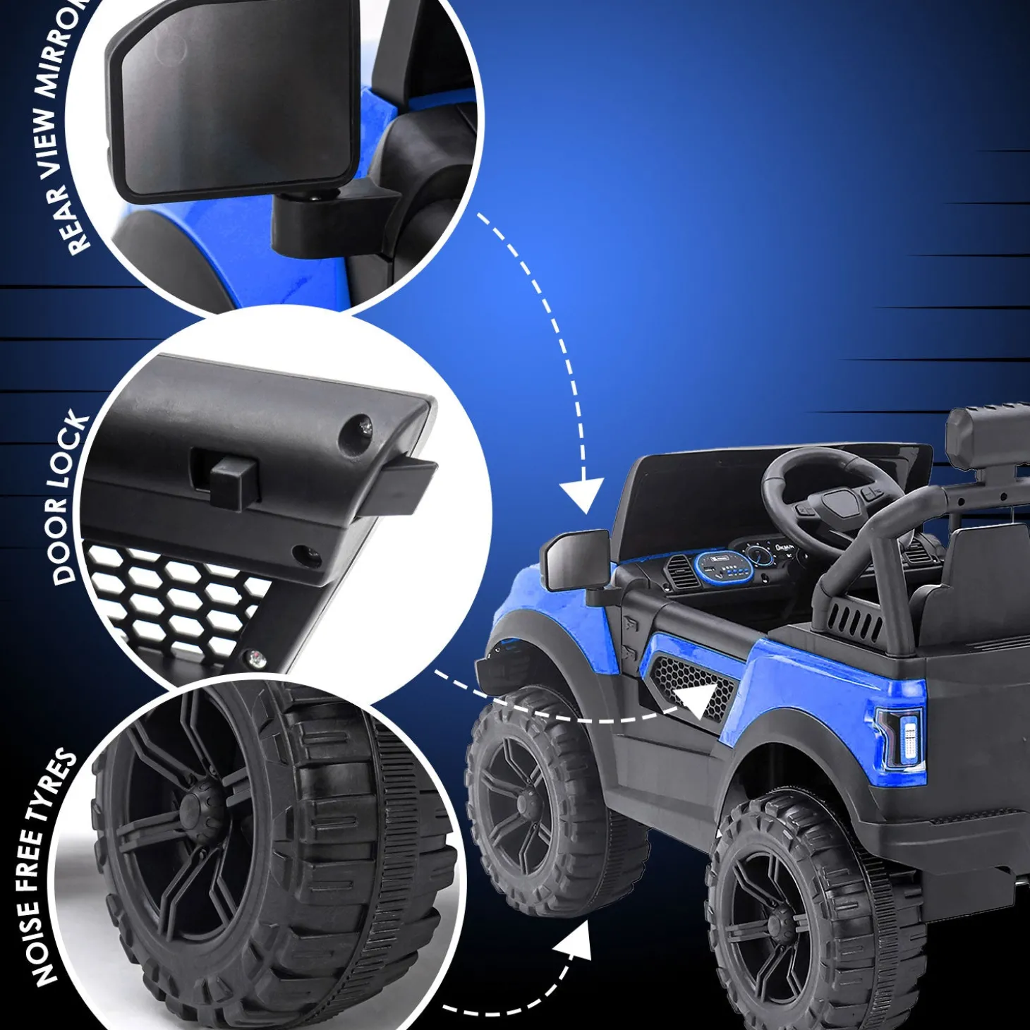 Baby Moo Ford 4X4 Battery Operated Electric Ride On Jeep Rechargeable 12V Battery With Remote Control LED Lights, Music & USB Port - Blue
