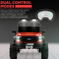Baby Moo Ford 4X4 Battery Operated Electric Ride On Jeep Rechargeable 12V Battery With Remote Control LED Lights, Music & USB Port - Red