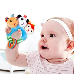 Baby Moo Forest Animals Squeaker Teething Ring Handheld Rattle - Blue