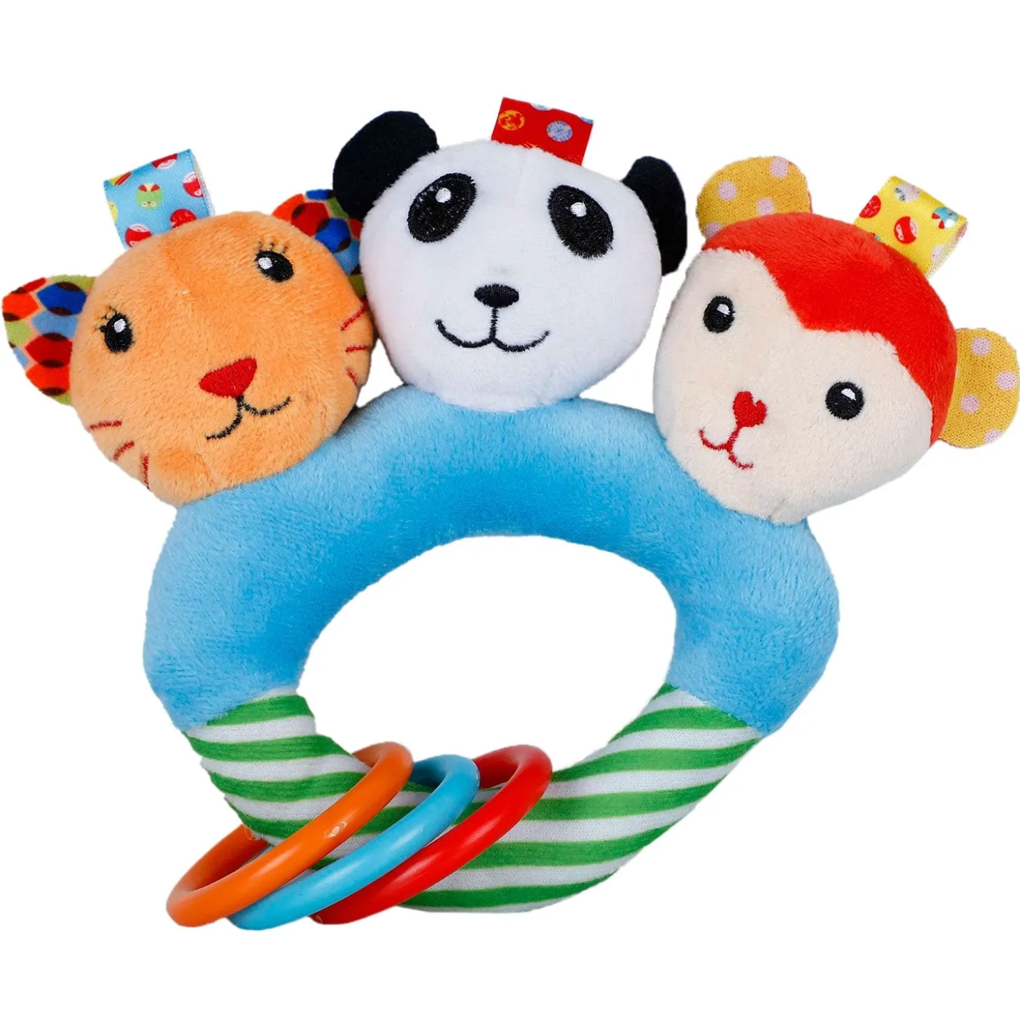 Baby Moo Forest Animals Squeaker Teething Ring Handheld Rattle - Blue