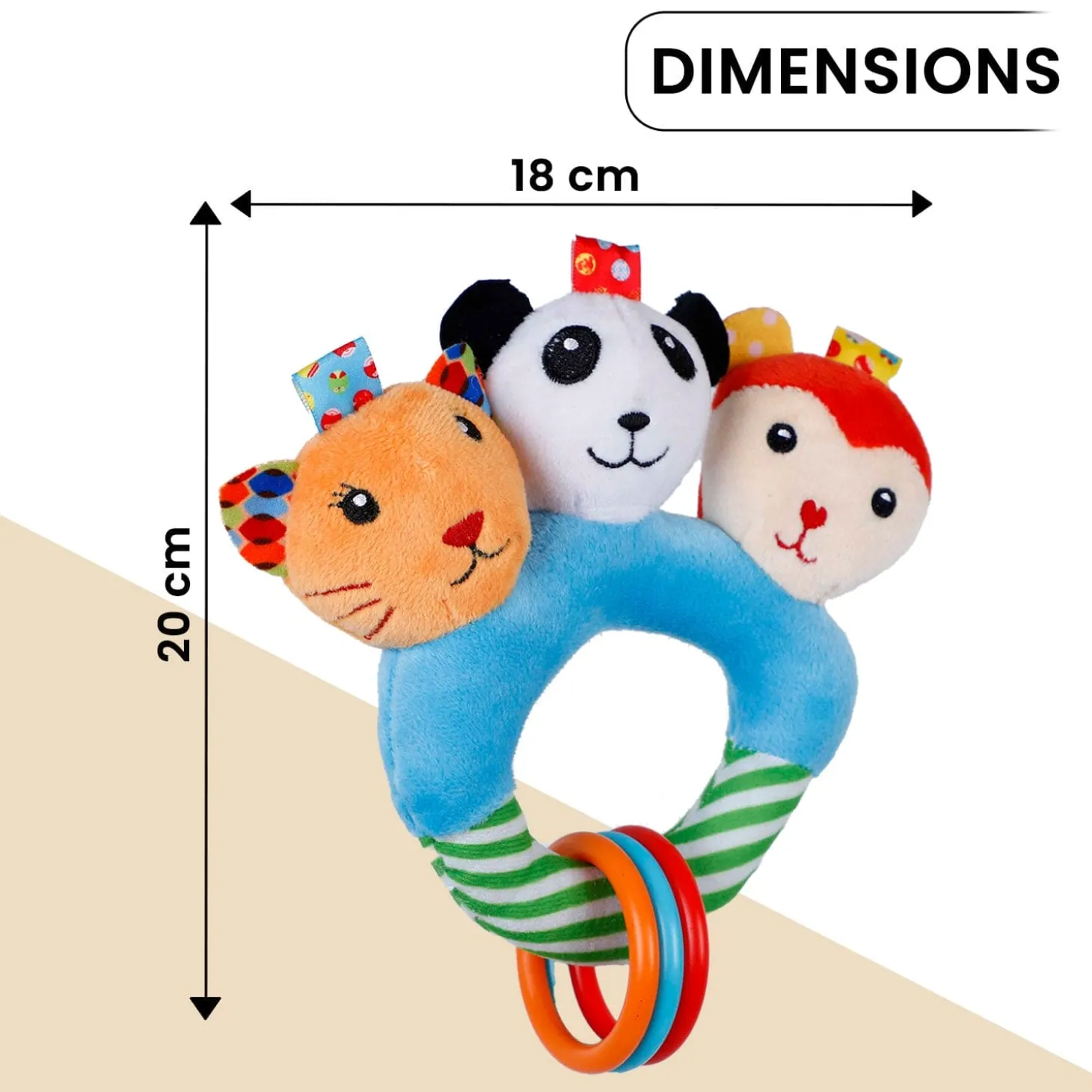 Baby Moo Forest Animals Squeaker Teething Ring Handheld Rattle - Blue