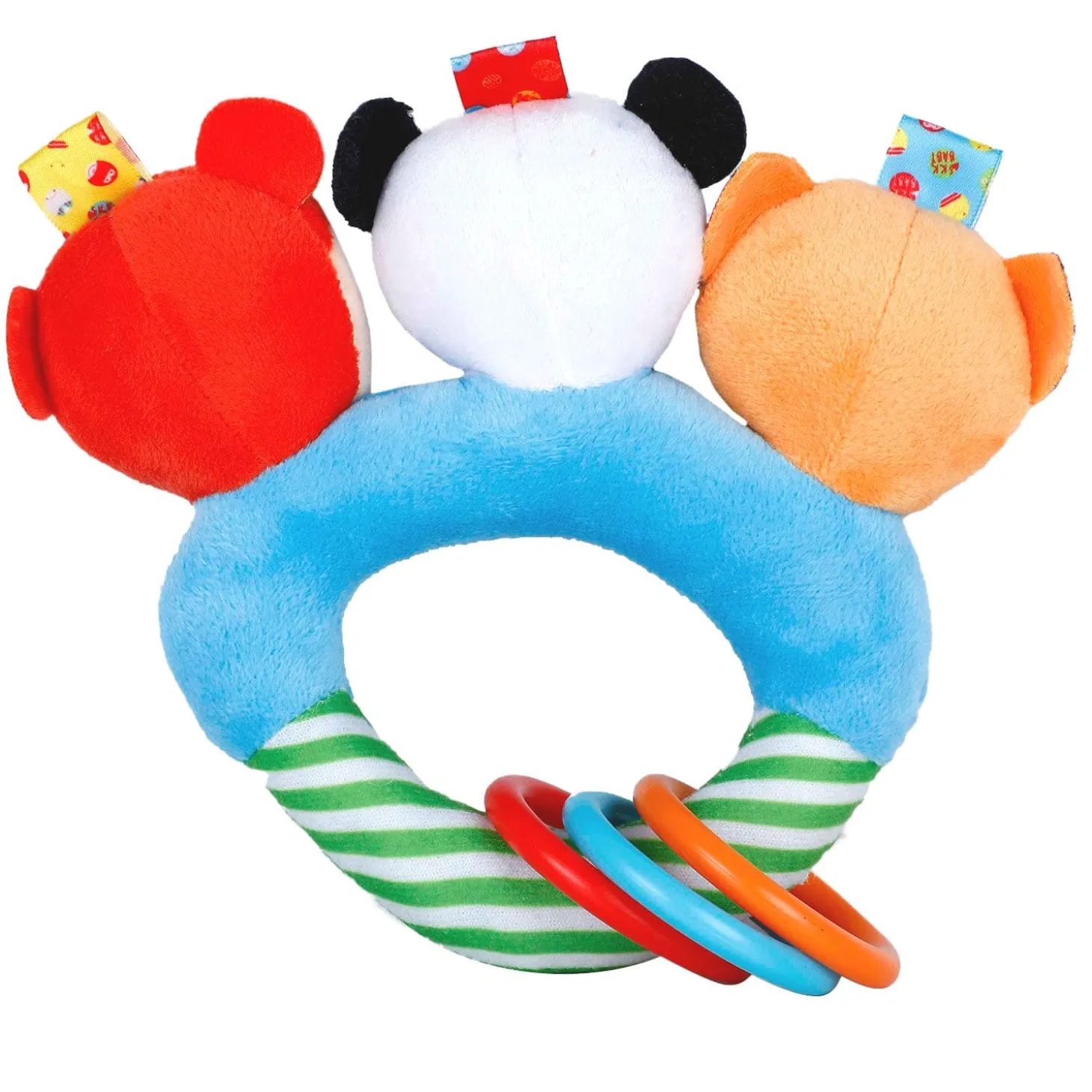 Baby Moo Forest Animals Squeaker Teething Ring Handheld Rattle - Blue