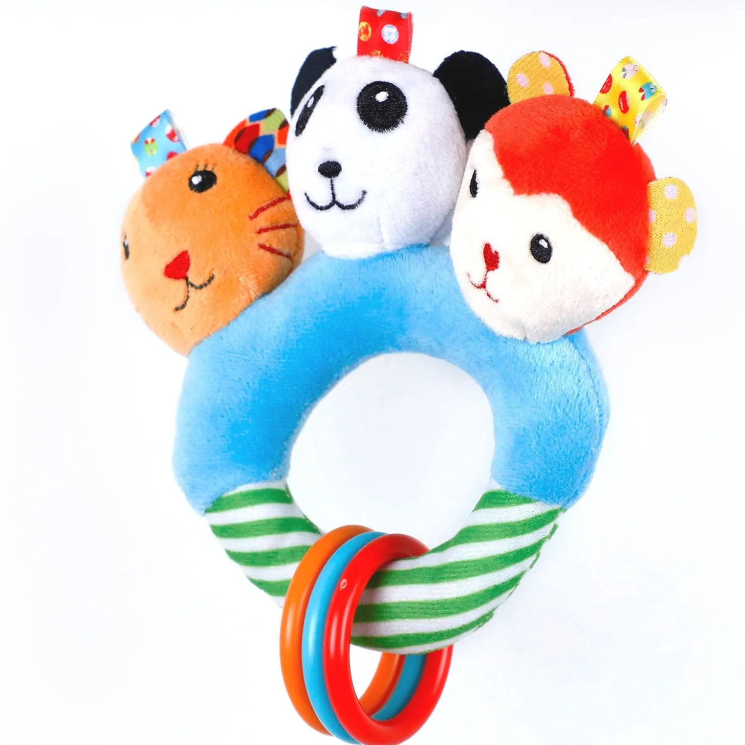 Baby Moo Forest Animals Squeaker Teething Ring Handheld Rattle - Blue