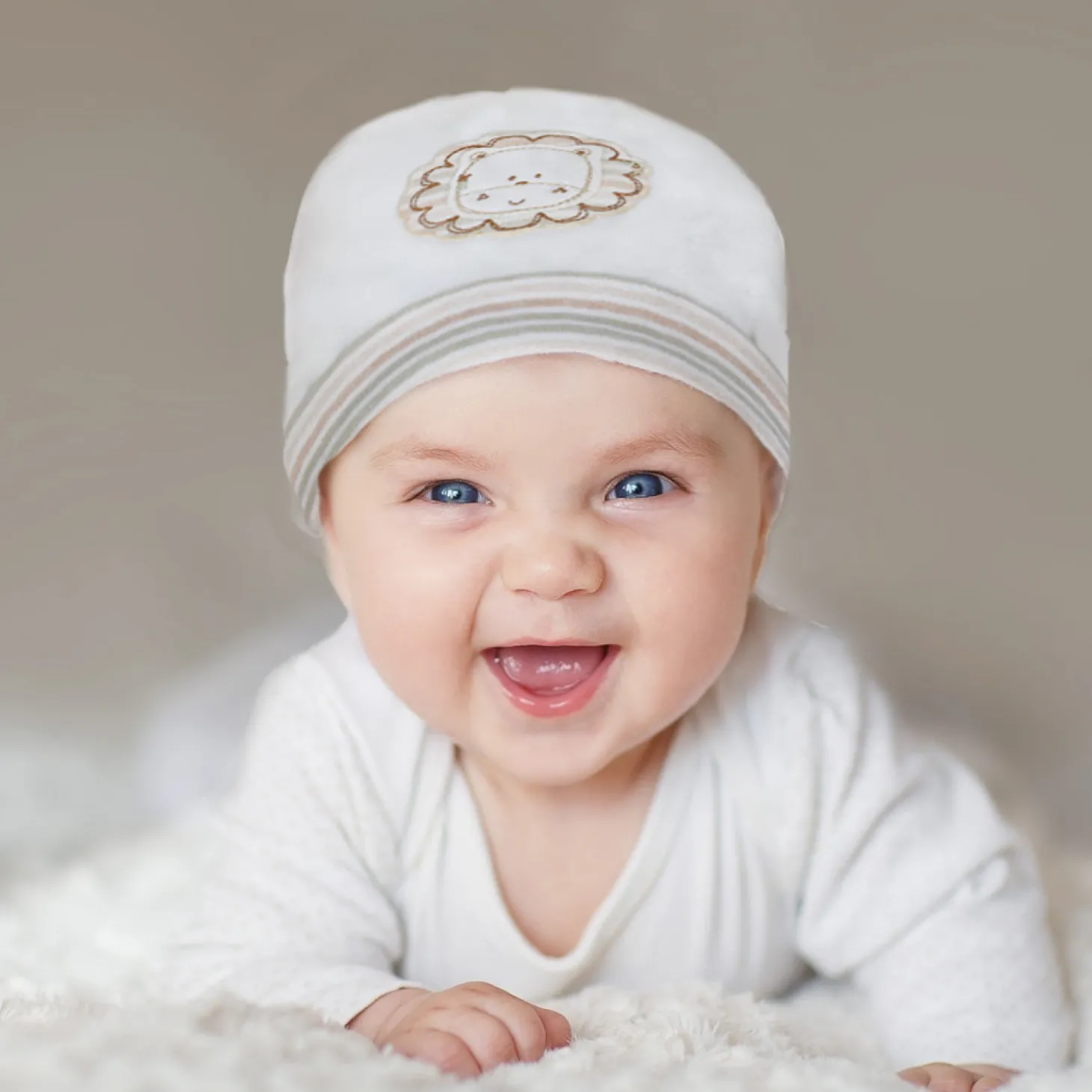 Baby Moo Forest Lion Organic Soft Cotton Cap - White