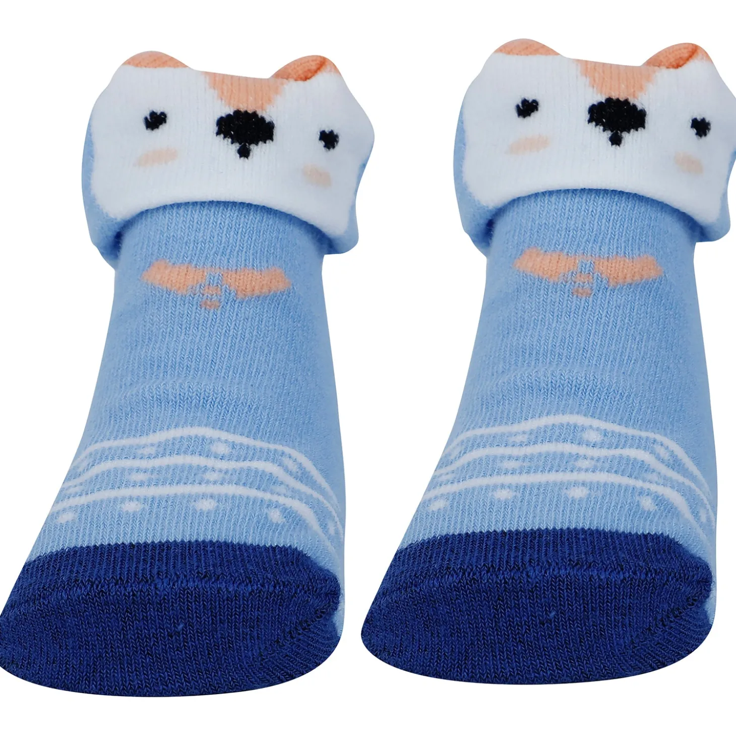 Baby Moo Fox 3D Anti-Skid Socks Booties Pack of 3 - Multicolour