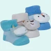 Baby Moo Fox Frog Bear 3D Rattle Anti-Skid Socks Booties Pack of 3 - Blue