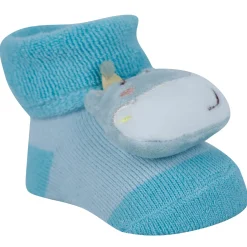 Baby Moo Fox Frog Bear 3D Rattle Anti-Skid Socks Booties Pack of 3 - Blue
