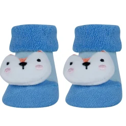 Baby Moo Fox Frog Bear 3D Rattle Anti-Skid Socks Booties Pack of 3 - Blue