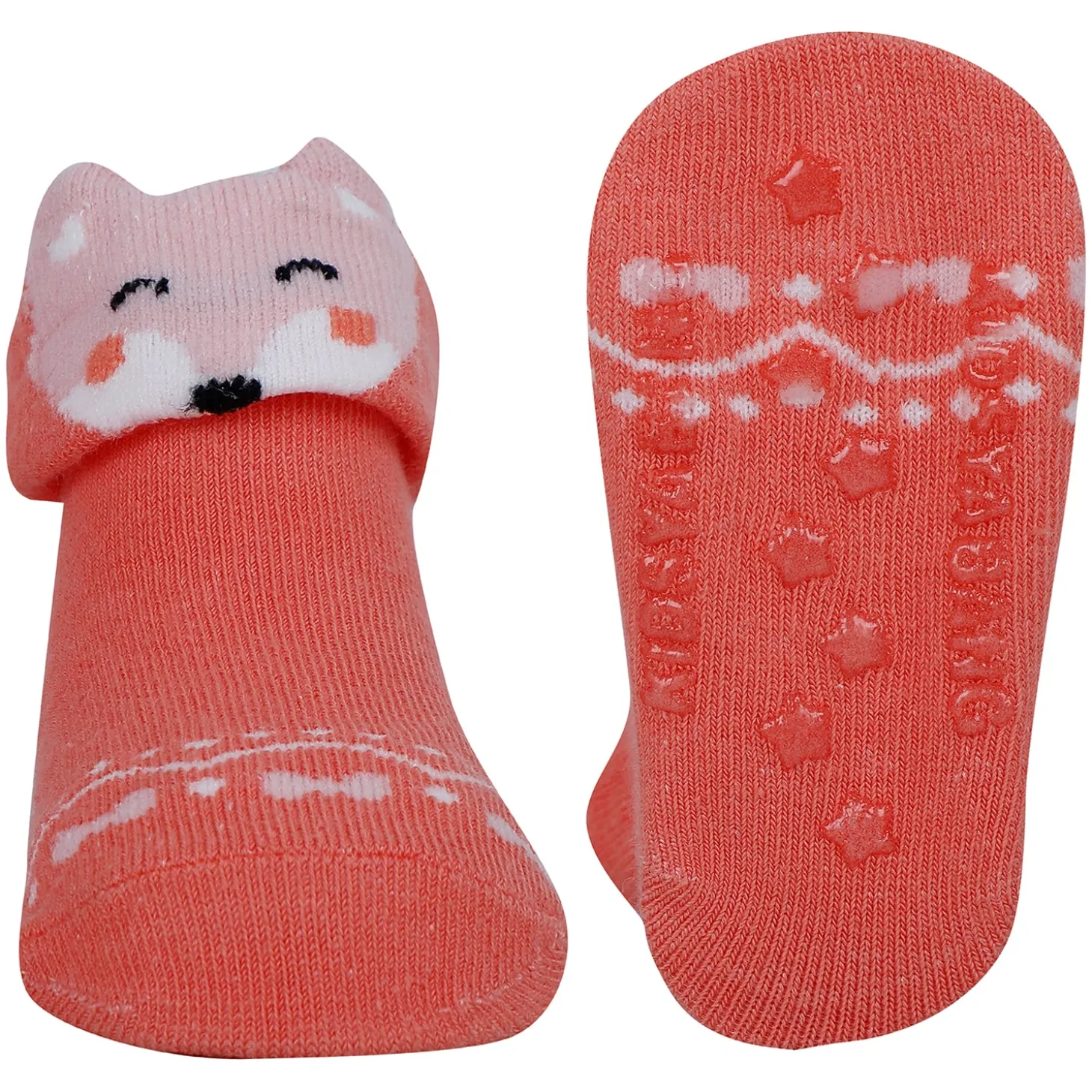 Baby Moo Fox Puppy 3D Anti-Skid Socks Booties Pack of 3 - Red, Blue