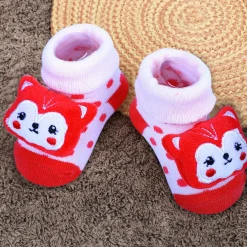 Baby Moo Foxy Cotton Anti-Skid 3D Socks - Cream