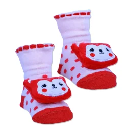 Baby Moo Foxy Cotton Anti-Skid 3D Socks - Cream