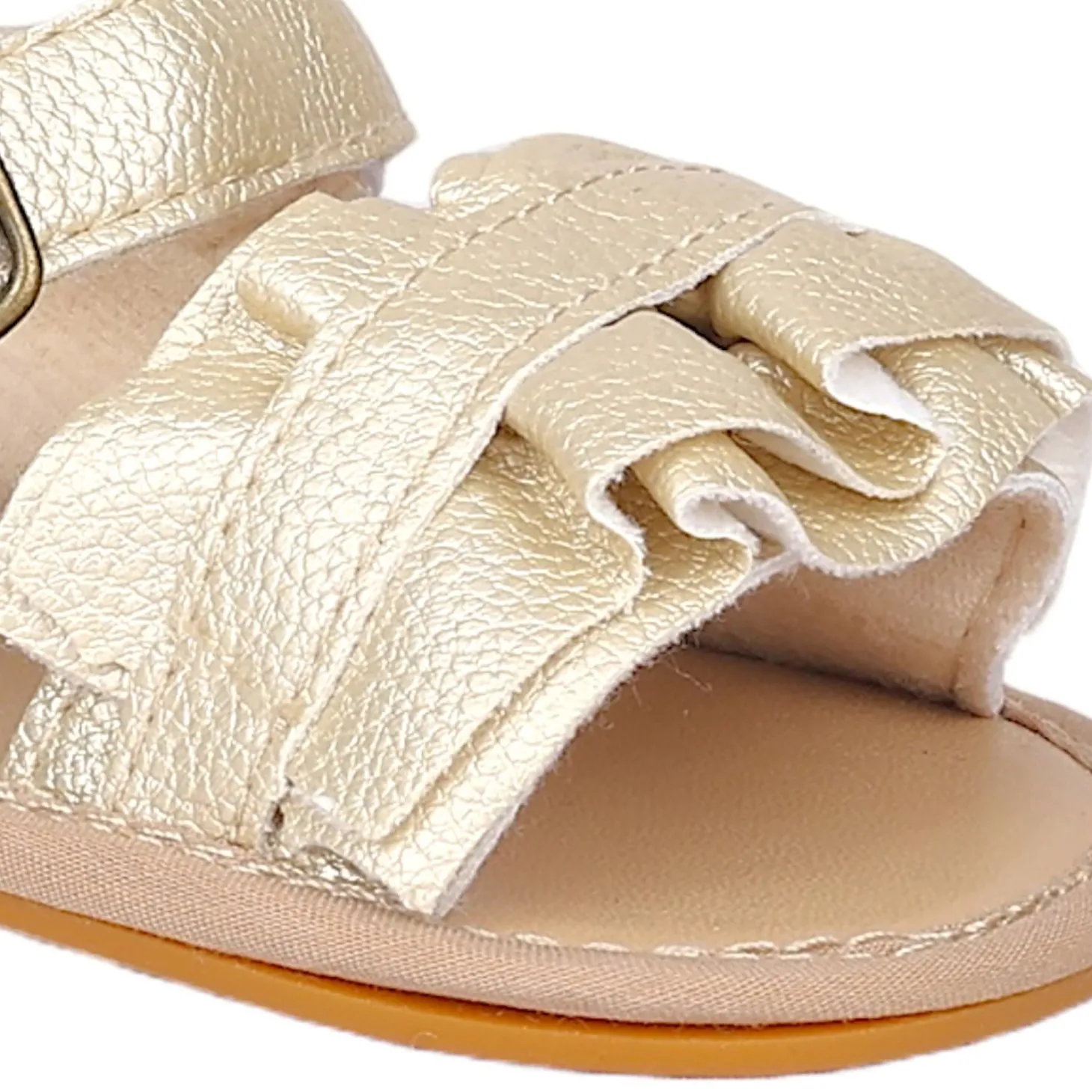 Baby Moo Frill Patterned Vegan Leather Buckle Strap Anti-Skid Sandals - Gold