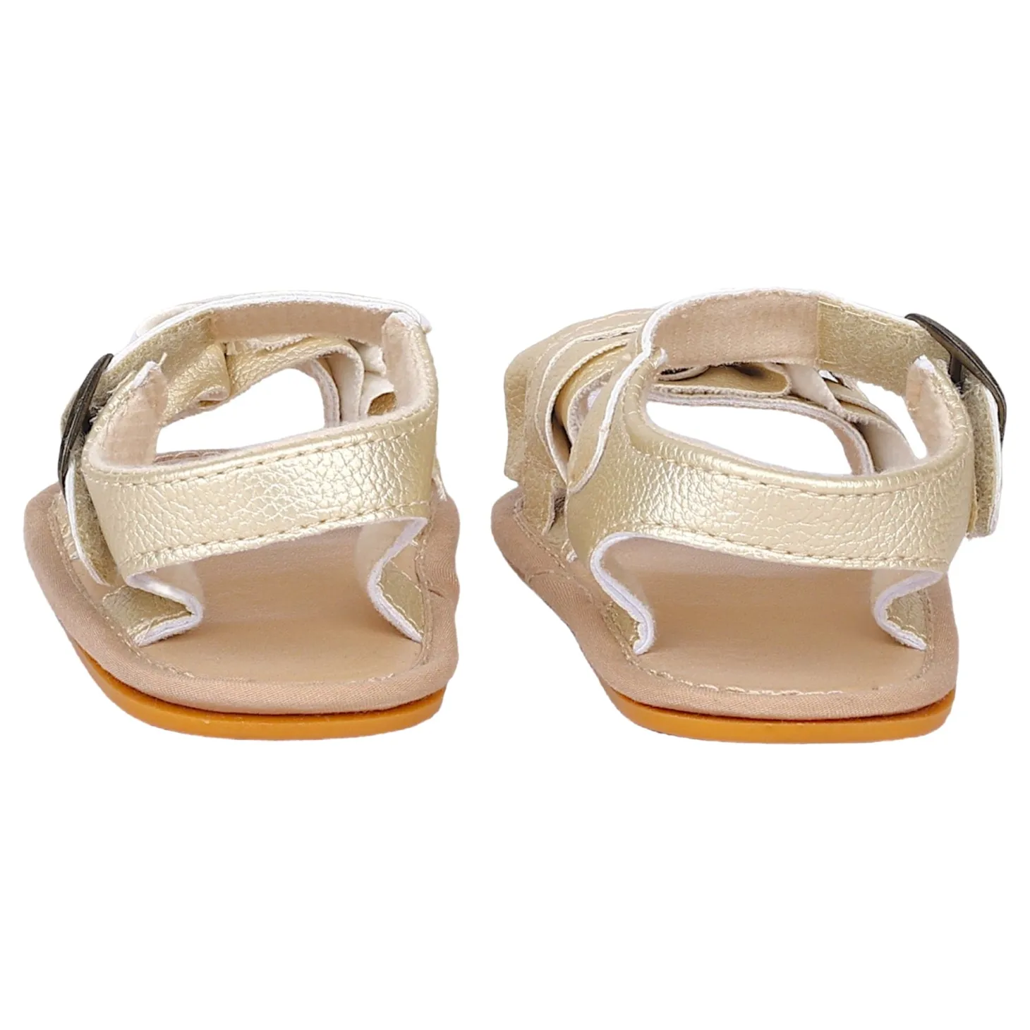 Baby Moo Frill Patterned Vegan Leather Buckle Strap Anti-Skid Sandals - Gold