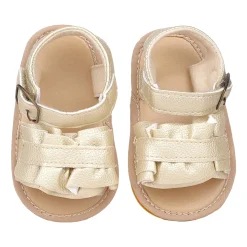 Baby Moo Frill Patterned Vegan Leather Buckle Strap Anti-Skid Sandals - Gold