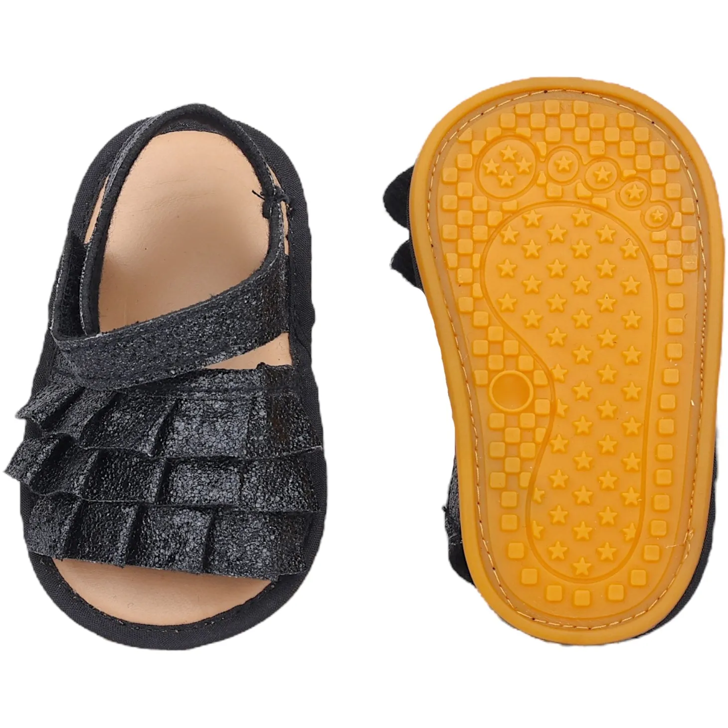 Baby Moo Frilly Glitter Partywear Velcro Straps Anti-Skid Sandals - Black
