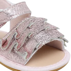 Baby Moo Frilly Glitter Partywear Velcro Straps Anti-Skid Sandals - Pink, Rose Gold