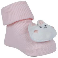 Baby Moo Frog And Rabbit 3D Rattle Anti-Skid Socks Booties Pack of 2 - White, Pink