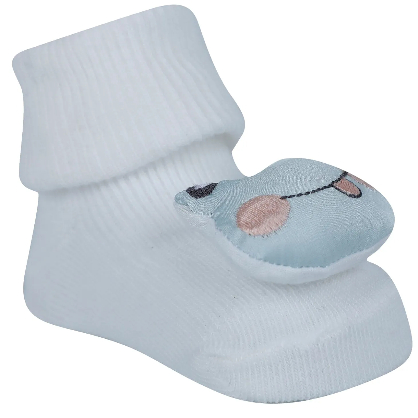 Baby Moo Frog And Rabbit 3D Rattle Anti-Skid Socks Booties Pack of 2 - White, Pink