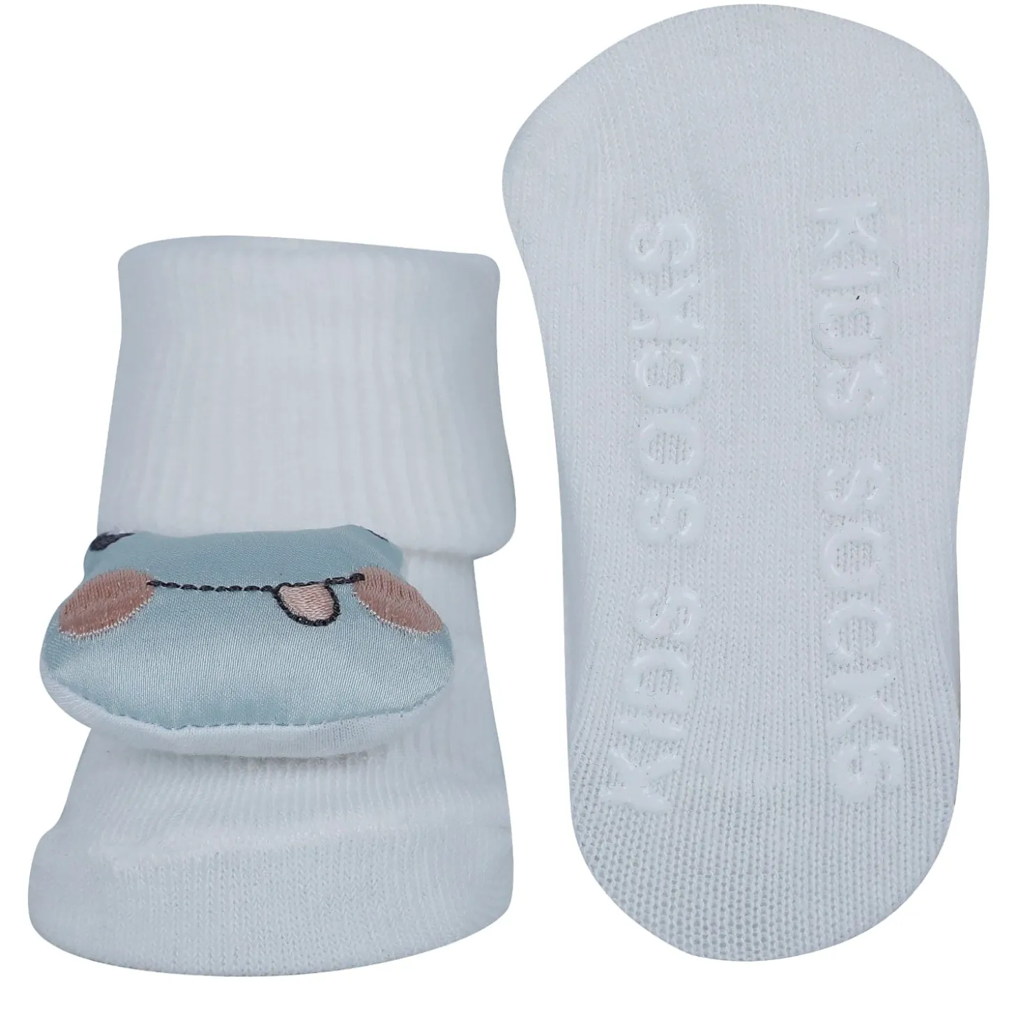 Baby Moo Frog And Rabbit 3D Rattle Anti-Skid Socks Booties Pack of 2 - White, Pink