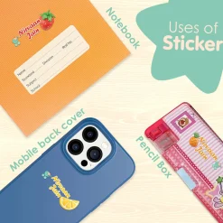 Baby Moo Fruits Personalised Name Self Adhesive Transparent Embossed Stickers, 3D Labels 10 Pcs Stationery Set for Children - Multicolour