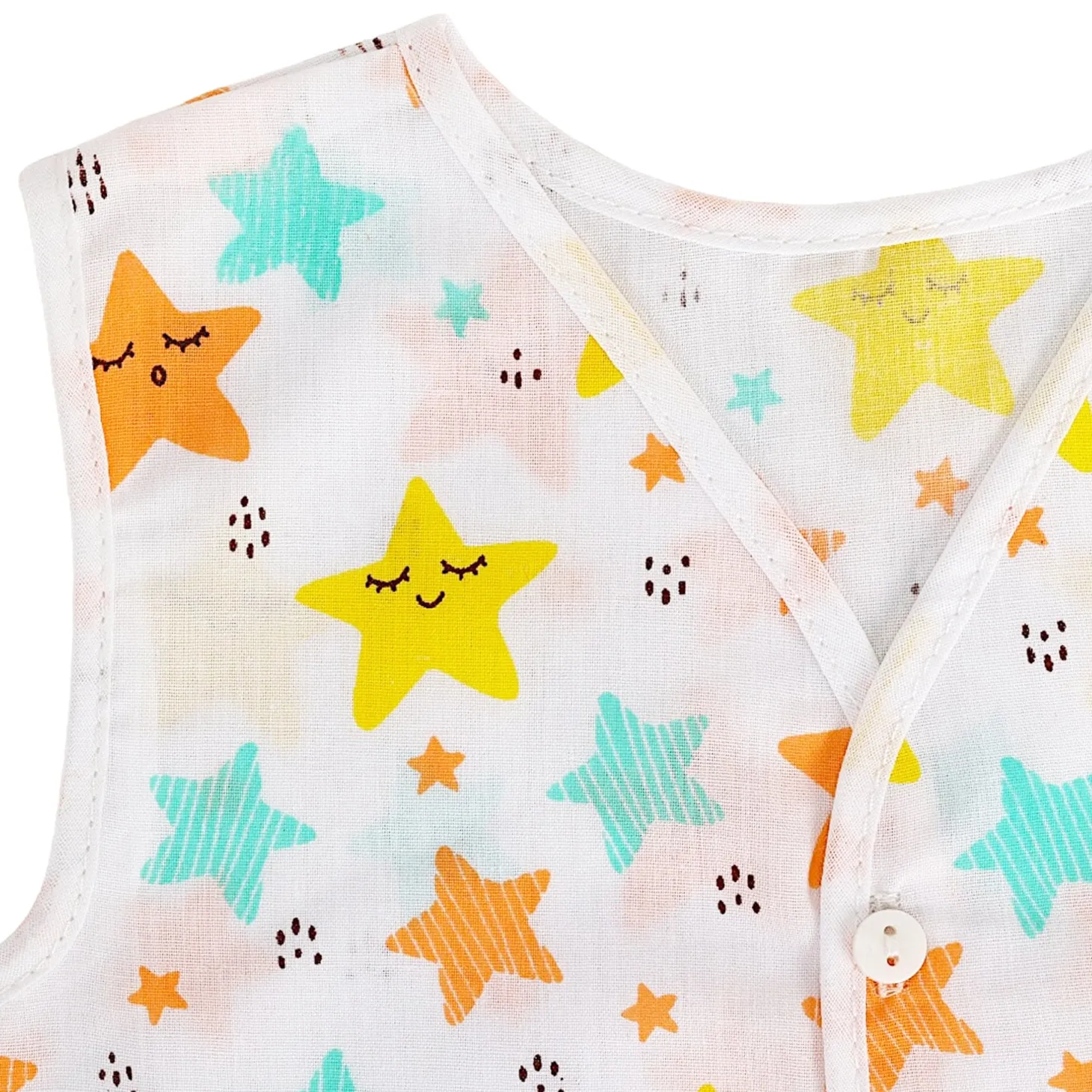 Baby Moo Fruity Fun Prints V-Neck Sleeveless Front Opening Button Cotton Jhablas 5 Pcs - Green, Multicolour