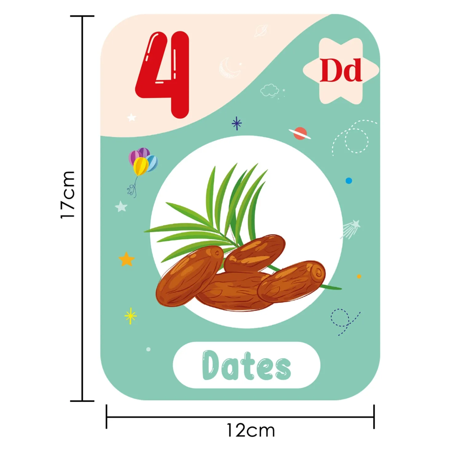 Baby Moo Fun With Food Numbers & Alphabets Montessori Set Of 10 Flash Cards - Green, Peach