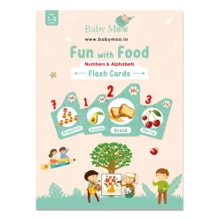 Baby Moo Fun With Food Numbers & Alphabets Montessori Set Of 10 Flash Cards - Green, Peach