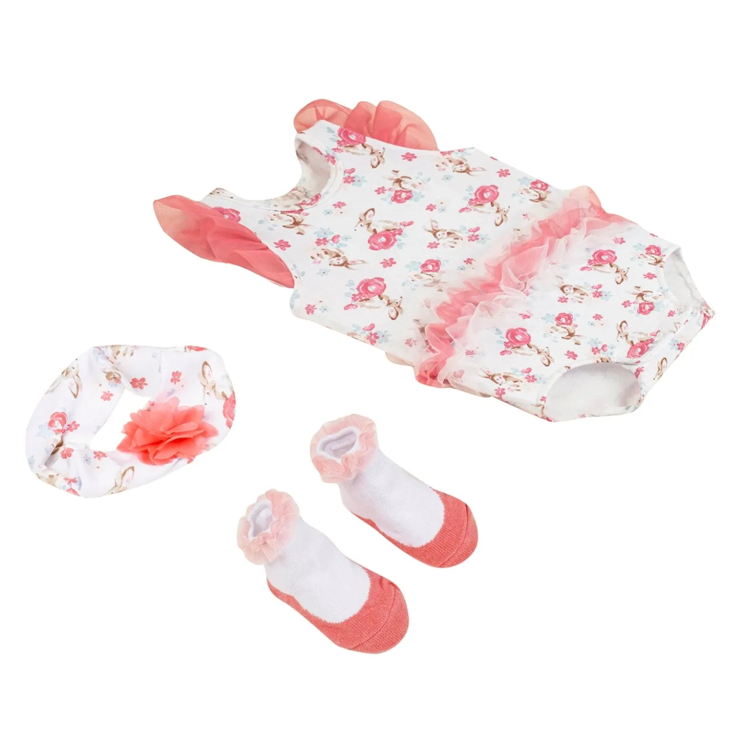Baby Moo Garden Gift Set 3 Piece With Bodysuit, Socks And Headband - Pink, White