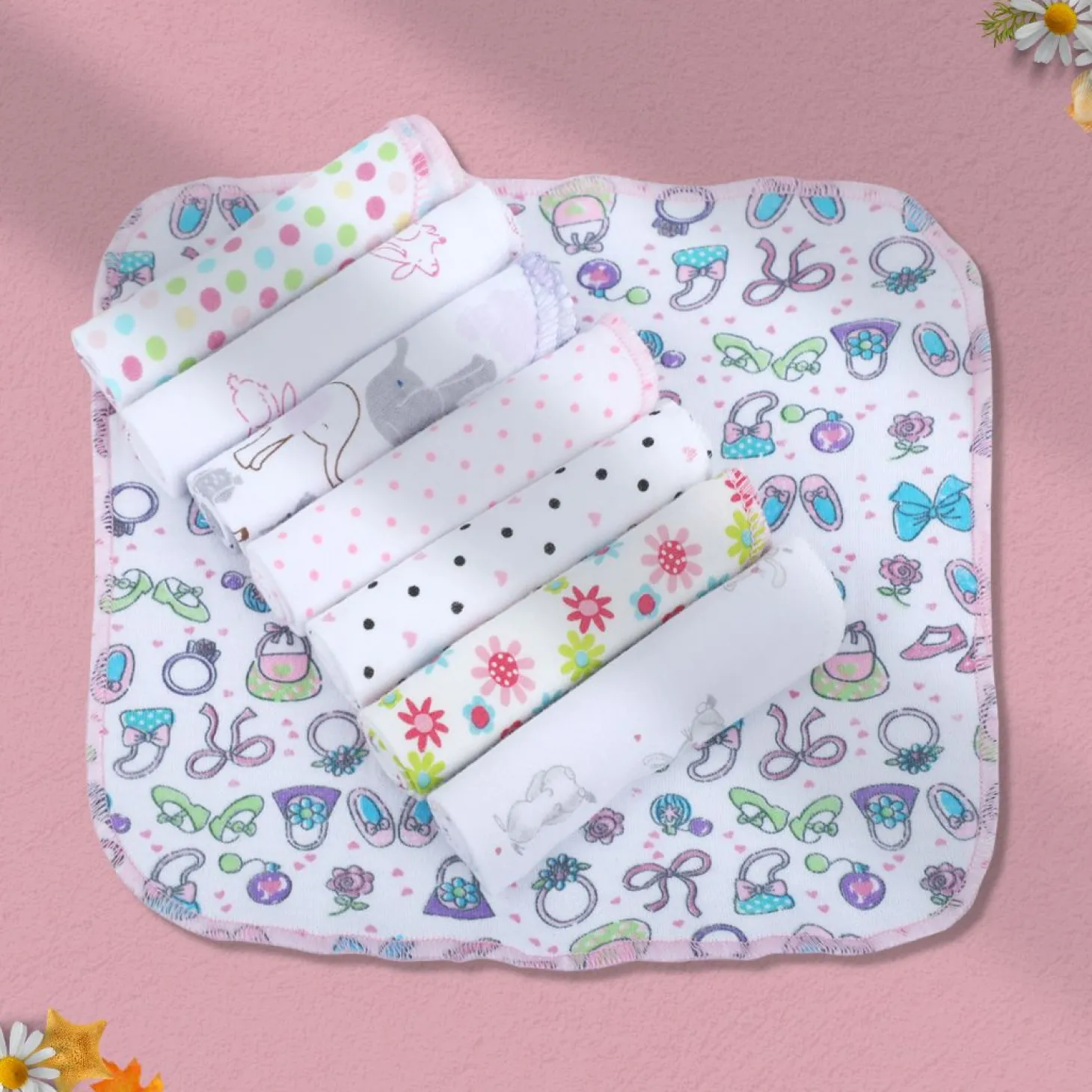 Baby Moo Girls Theme Cotton 20 x 20 cm Soft Hosiery Wash Cloth - Multicolour