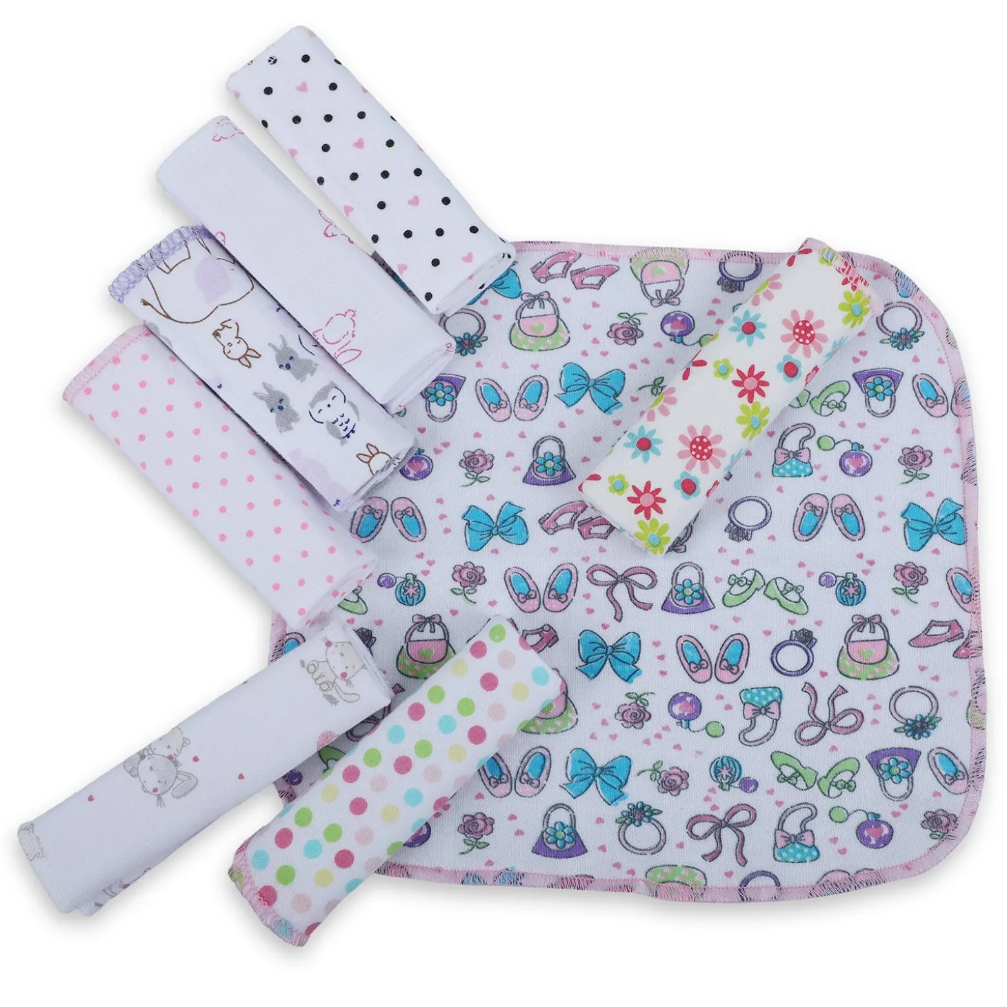 Baby Moo Girls Theme Cotton 20 x 20 cm Soft Hosiery Wash Cloth - Multicolour