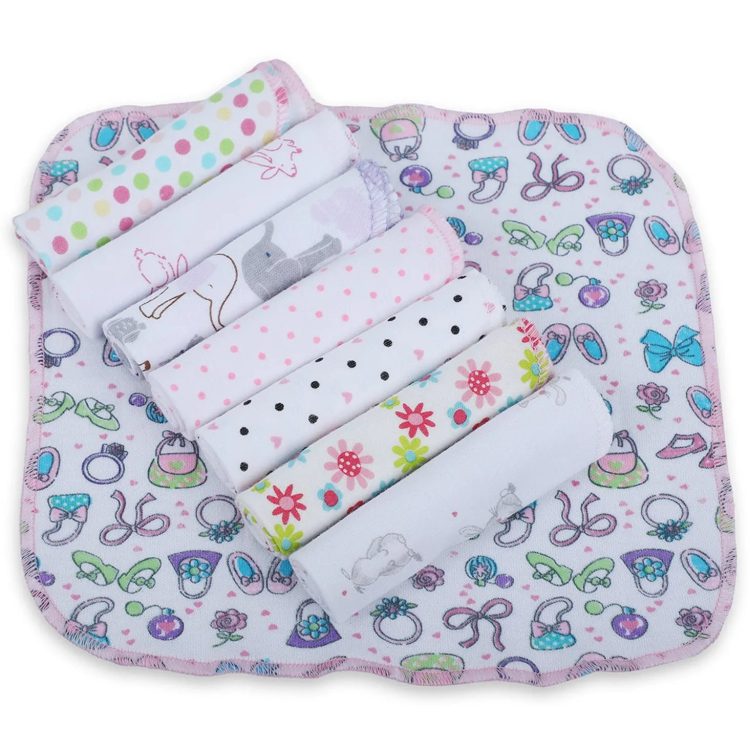 Baby Moo Girls Theme Cotton 20 x 20 cm Soft Hosiery Wash Cloth - Multicolour