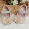 Baby Moo Glittery Butterfly Bow Mary Jane Velcro Strap Anti-Skid Ballerina Shoes - Gold