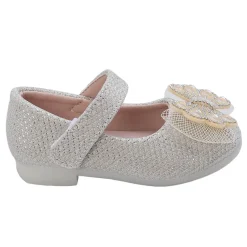 Baby Moo Glittery Butterfly Bow Mary Jane Velcro Strap Anti-Skid Ballerina Shoes - Gold
