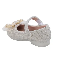 Baby Moo Glittery Butterfly Bow Mary Jane Velcro Strap Anti-Skid Ballerina Shoes - Gold