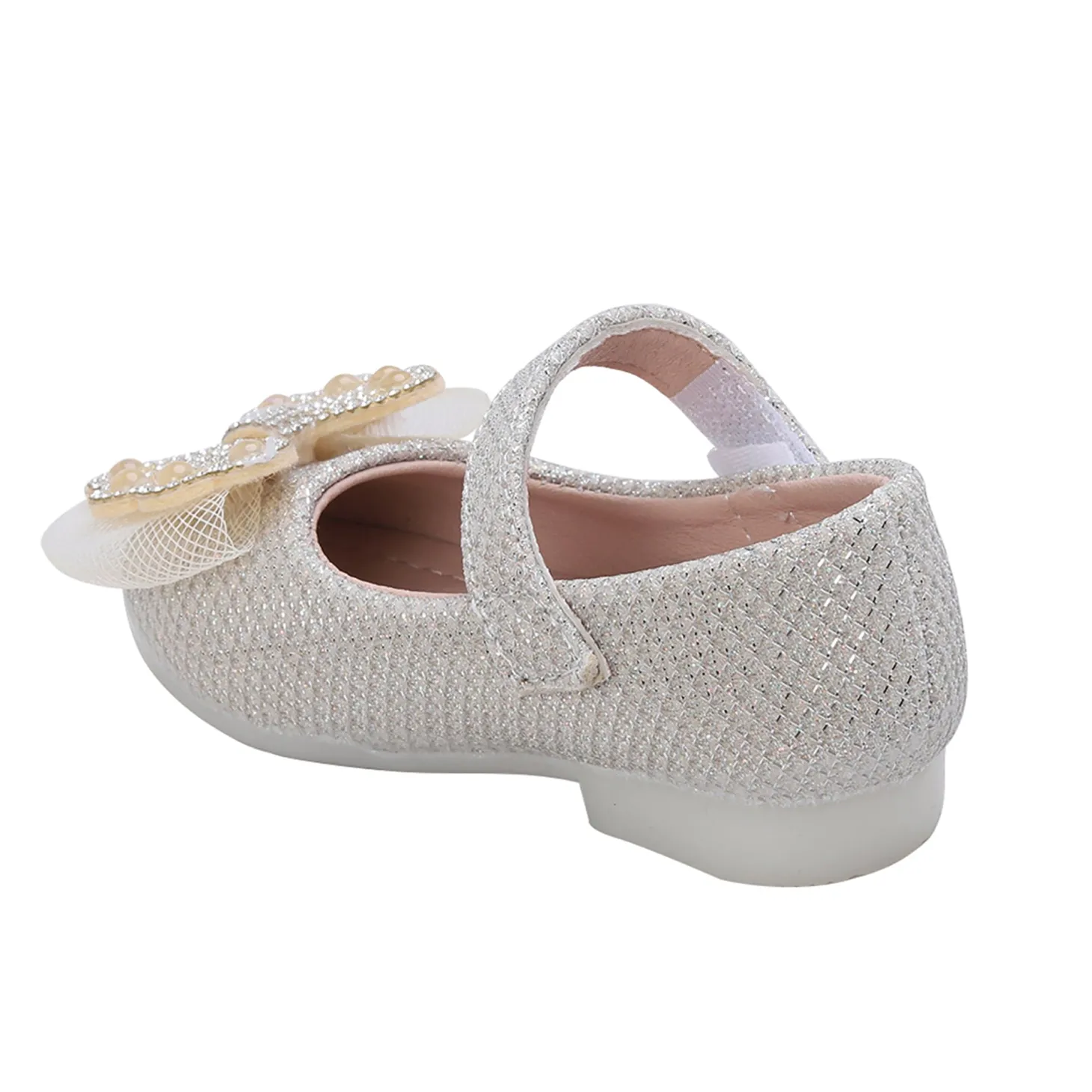Baby Moo Glittery Butterfly Bow Mary Jane Velcro Strap Anti-Skid Ballerina Shoes - Gold