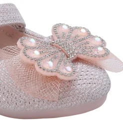 Baby Moo Glittery Butterfly Bow Mary Jane Velcro Strap Anti-Skid Ballerina Shoes - Pink